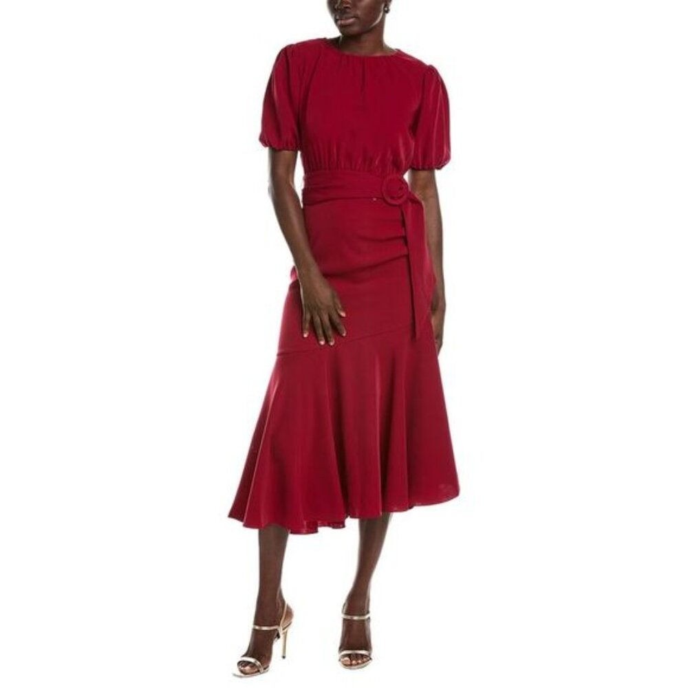 NWT | Sachin + Babi Camila Short Sleeve Tea Length Midi Dress in Dark Red Size 6